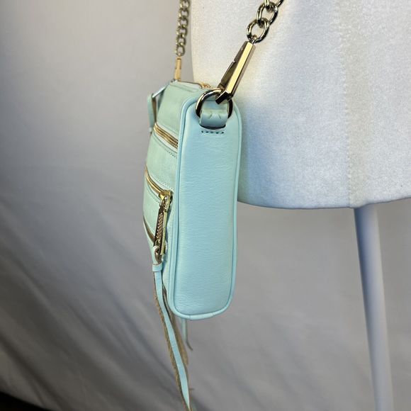 Rebecca Minkoff Crossbody Mini Bag Leather Purse Studded 5 Zip Mint Clutch Tote - Picture 13 of 16